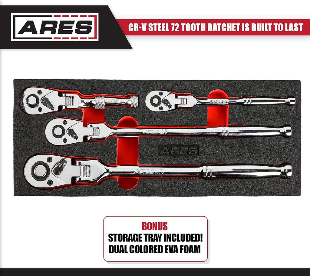 4-Piece 72-Tooth Flex Head Ratchet Set Chrome Vanadium Steel E679361