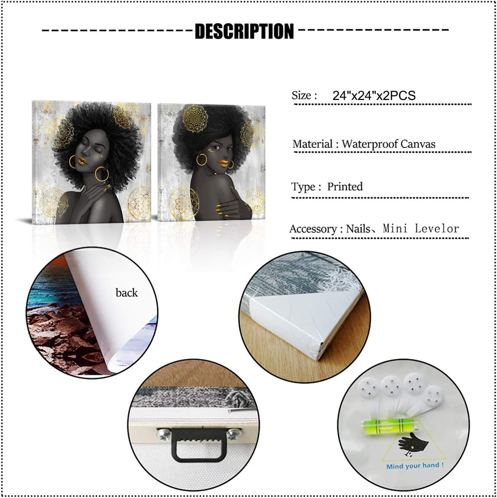 Black Woman with Gold Lip Canvas Wall Art B296