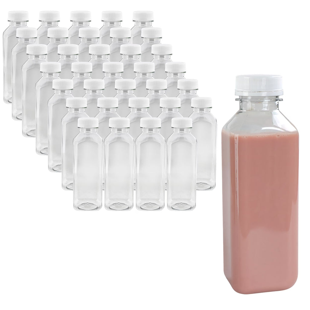 Plastic Juice Bottles with Caps in White - 35pk 16oz Bottles with Lids M465033