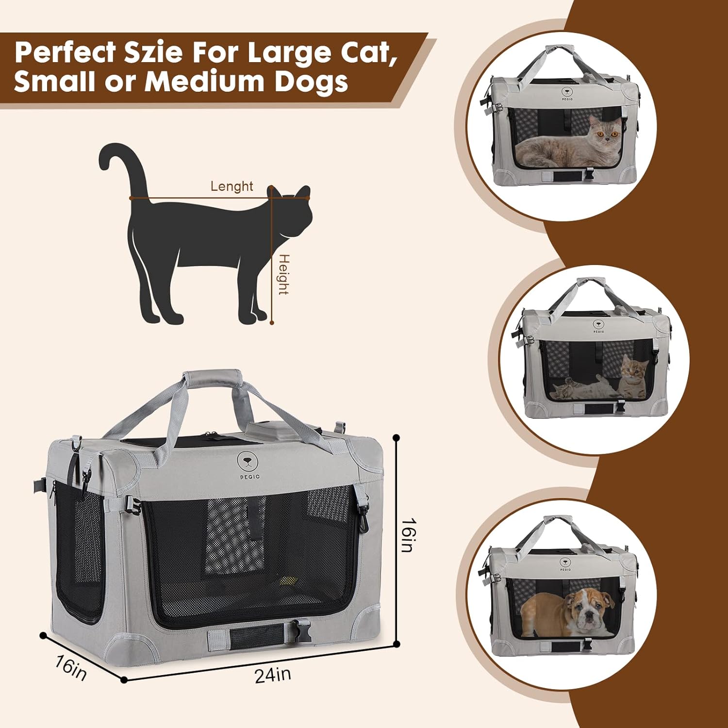 Extra Large Soft Sided Folding Cat Carrier E727