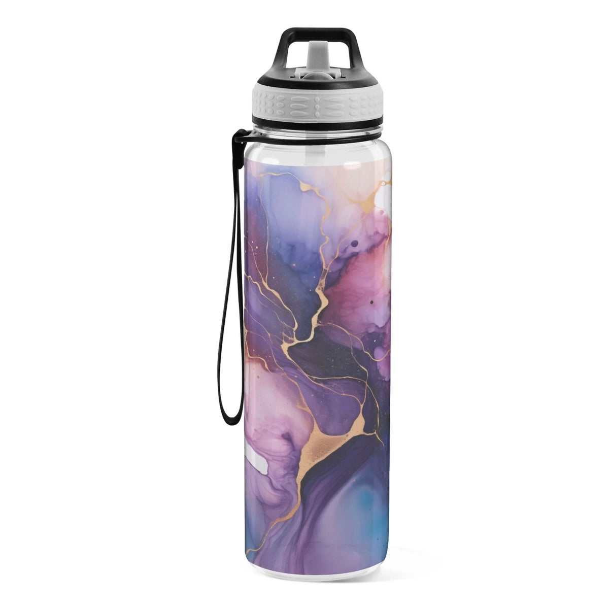 Purple and Blue Marble 32oz Tritan Leakproof Water Bottle with Straw A594