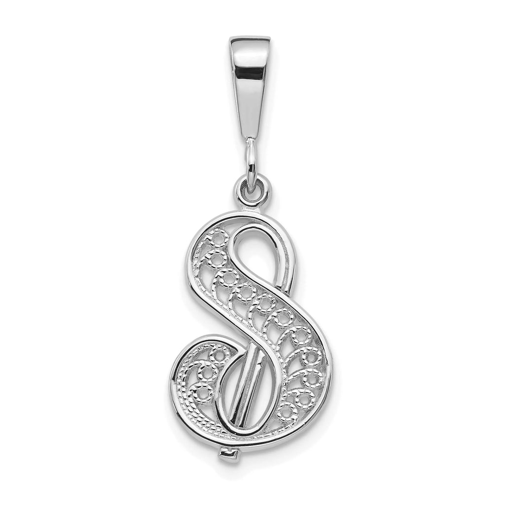 10K White Gold Filigree Initial S Pendant D295