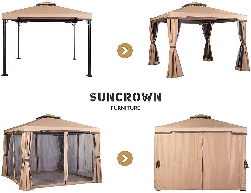 Beige 10 x 10 FT Outdoor Patio Gazebo with Mosquito Netting W12386