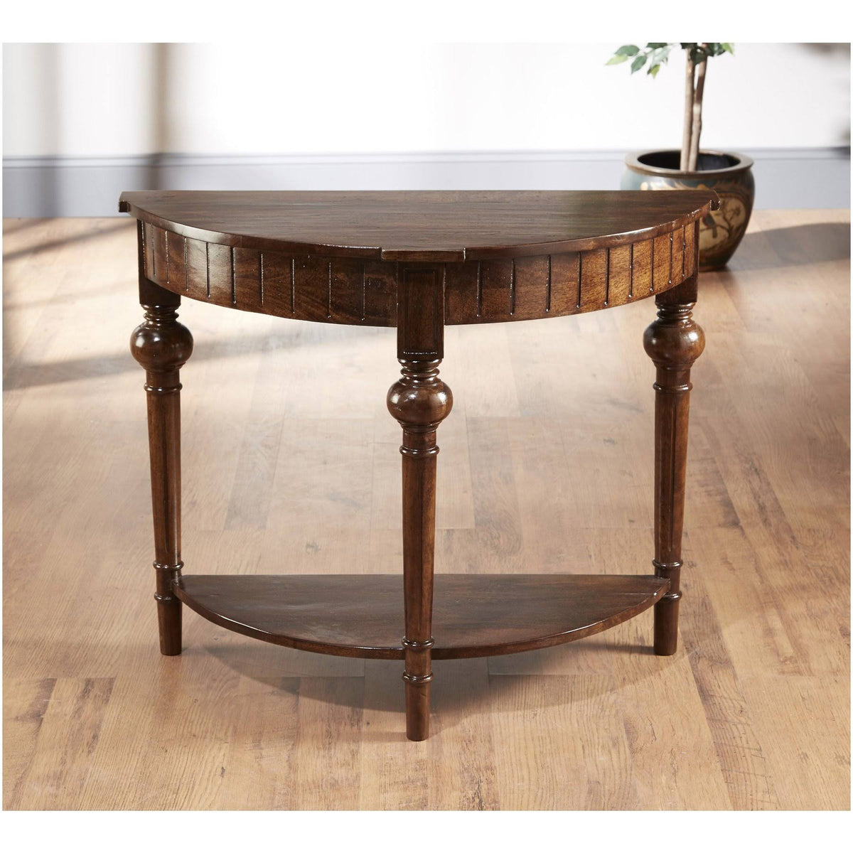 Half Round Console with Shelf Pecan P391127