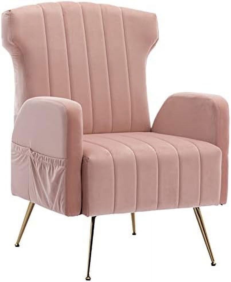 Brown Velvet Wing Back Accent Chair with Metal Gold Legs L169102