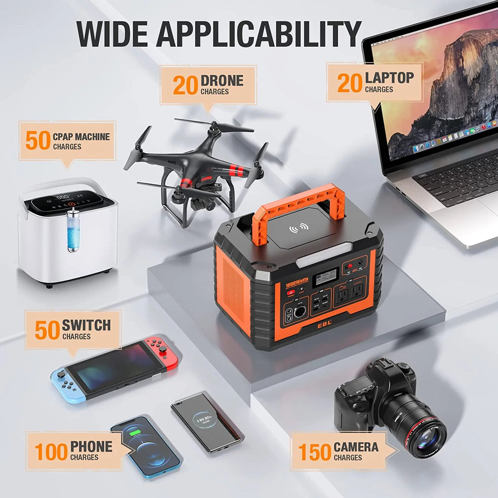 Portable Power Station 1000W Solar Generator, 270000mAh Lithium Battery Backup, with 2 AC Outlets, 3 QC3.0 USB, and PD60W Port O99192