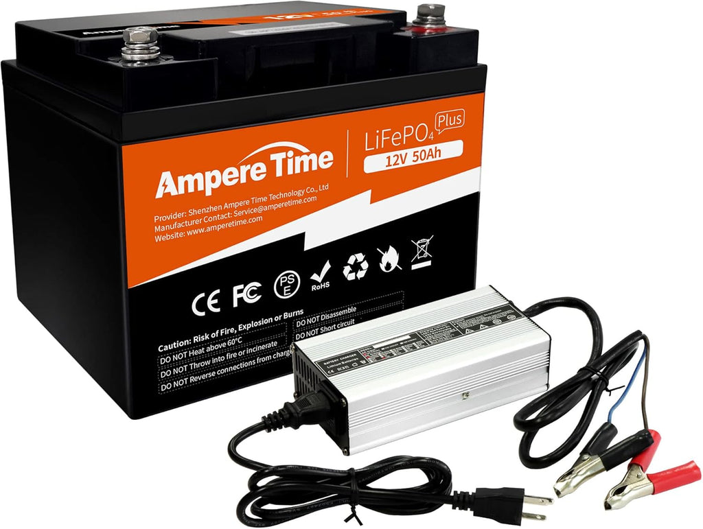 12V 50Ah LiFePO4 Battery with 14.6V 10A Lithium Battery Charger, 50A BMS W889507