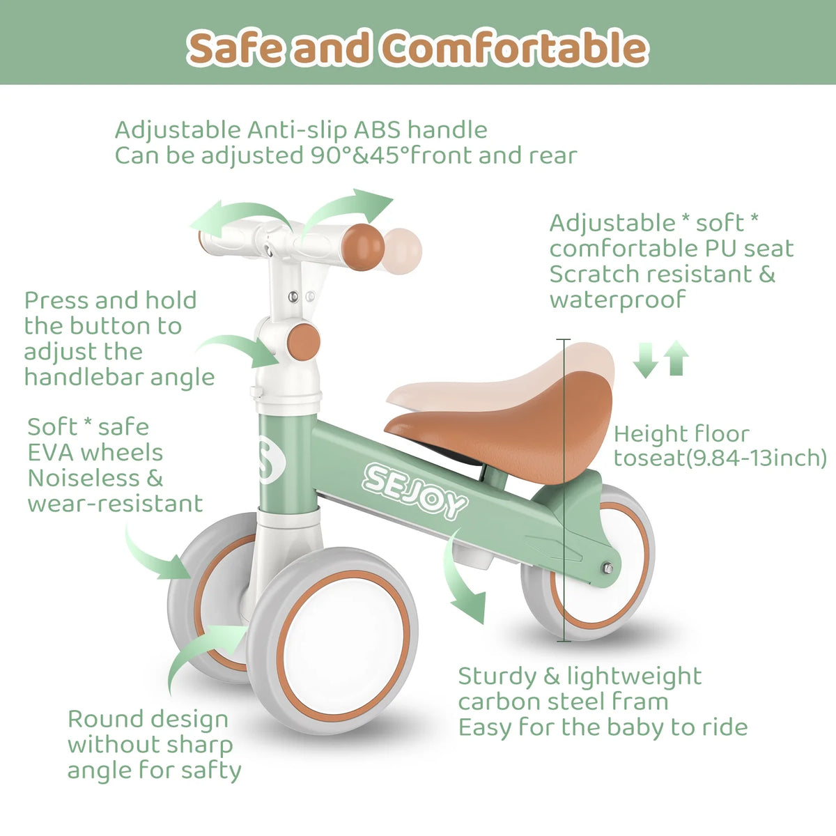 Green 3 Wheels No Pedal Baby Balance Bike R45312