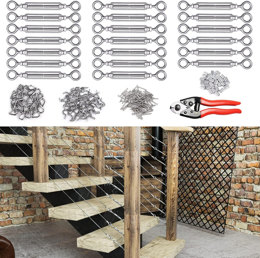 40 Set 1/8 Cable Railing Kit Heavy Duty Turnbuckle M5 Eye to Eye Stainless Steel Angle Adjustable T3254