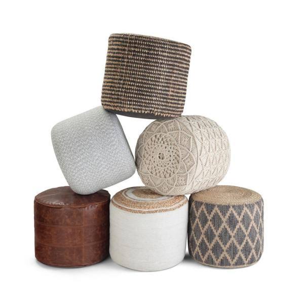 Natural Jute Round Braided Pouf V88941
