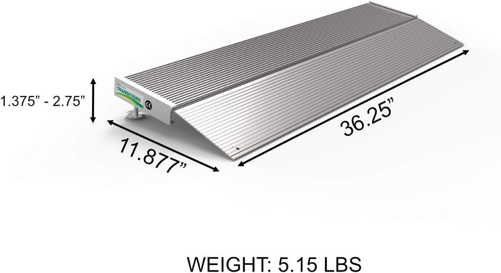 Aluminum Threshold Ramp with Adjustable Height, 12" L x 36" W, Pack of 2 T858