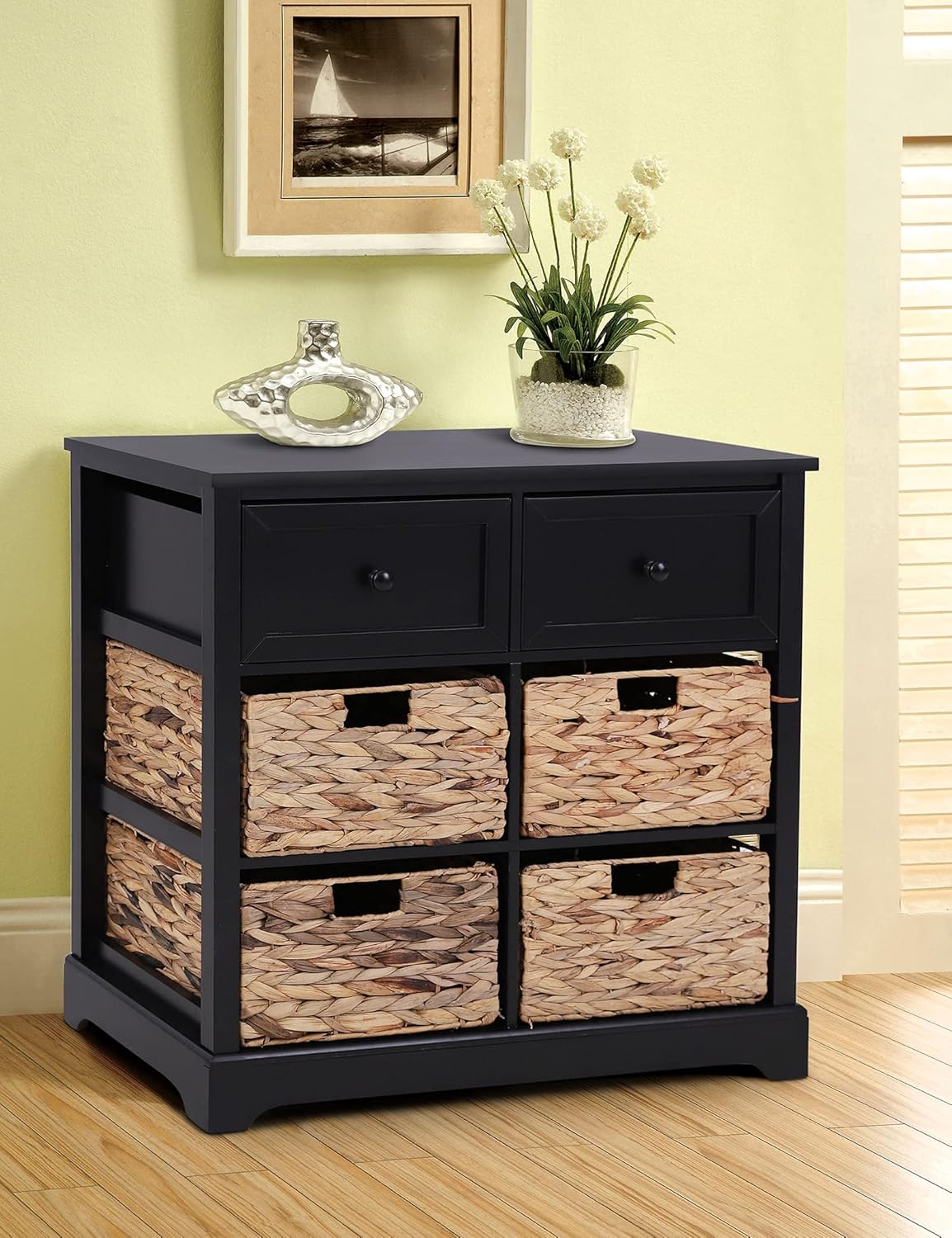 Black Storage Cabinet with 2 Drawers & 4 Removable Baskets X575