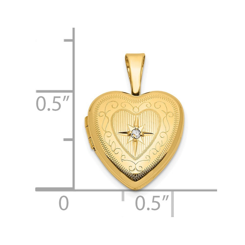 14k Gold 12mm Diamond Photo Locket Pendant Necklace S898