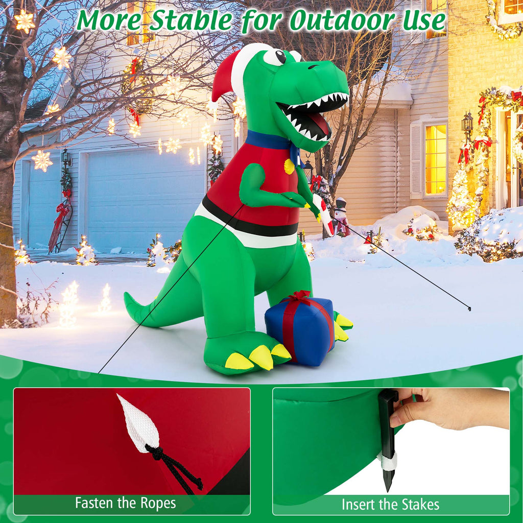 6FT Inflatable Christmas Dinosaur Decoration with LED Lights & Gift Box M74534