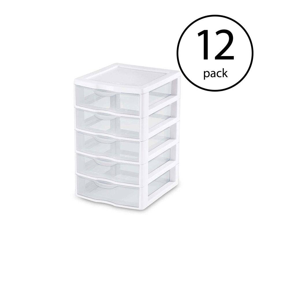 White 5 Drawer Plastic Desktop Storage Unit 12 Pack I354010