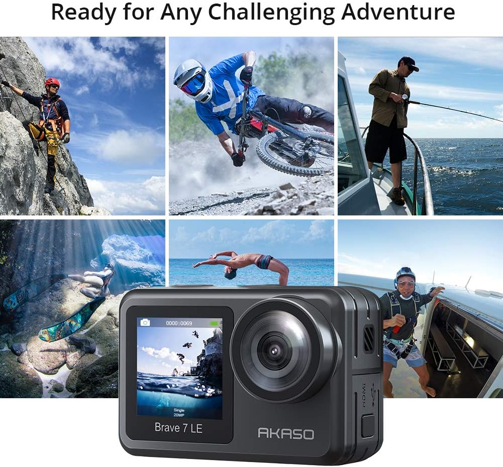 4K30FPS 20MP WiFi Action Camera with Touch Screen EIS 2.0 Remote Control 131 Feet Underwater Camera with 2X 1350mAh Batteries F6568