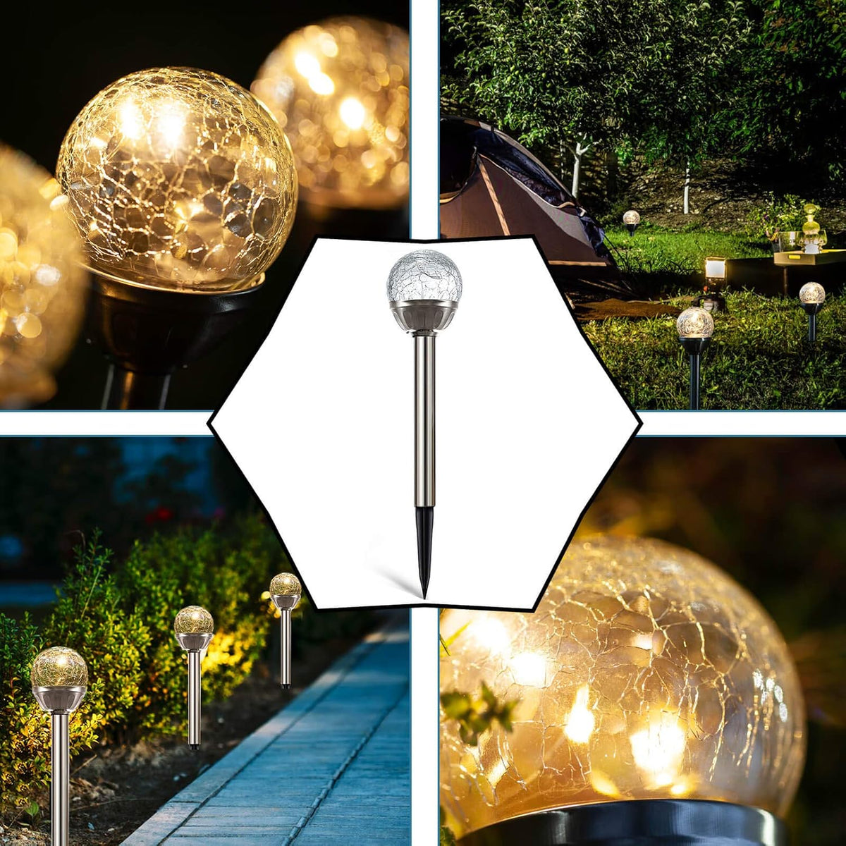 Cracked Glass Ball Lights Outdoor Garden Pathway Lights (3 Pack) A9404