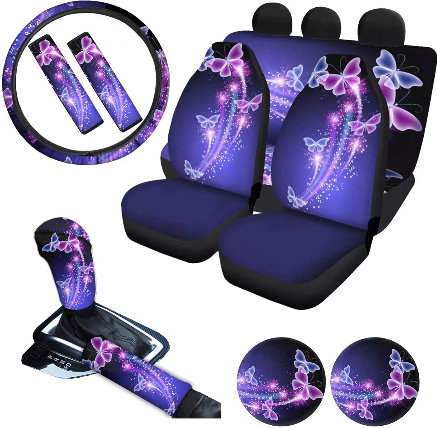 Pink Car Seat Cushion Full Set Steering Wheel Cover Seat Belt Pads Cupholder Coasters Gear Knob Handrake Covers M71266