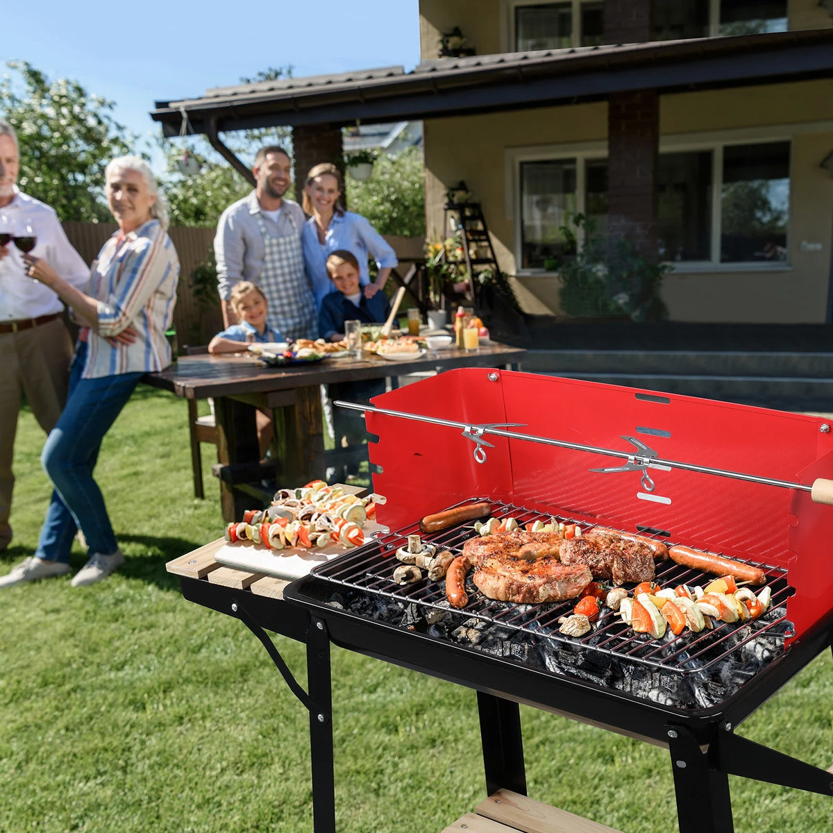 Square Enamel Charcoal Oven Black Red K144032