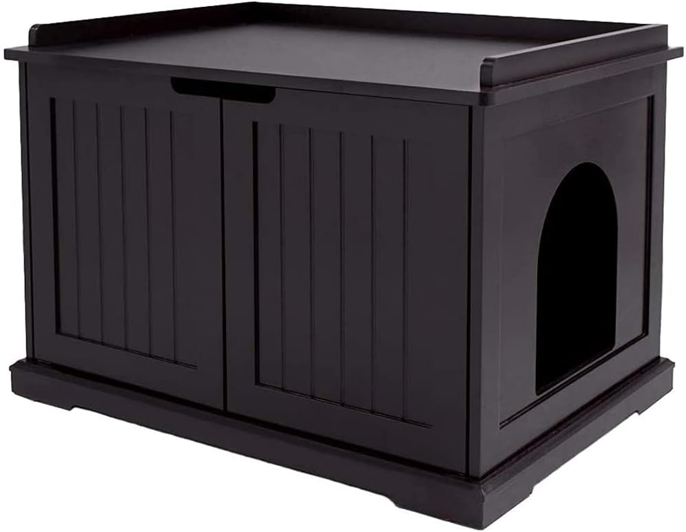 Gray Wooden Cat Litter Box Cover Storage Bench K9827