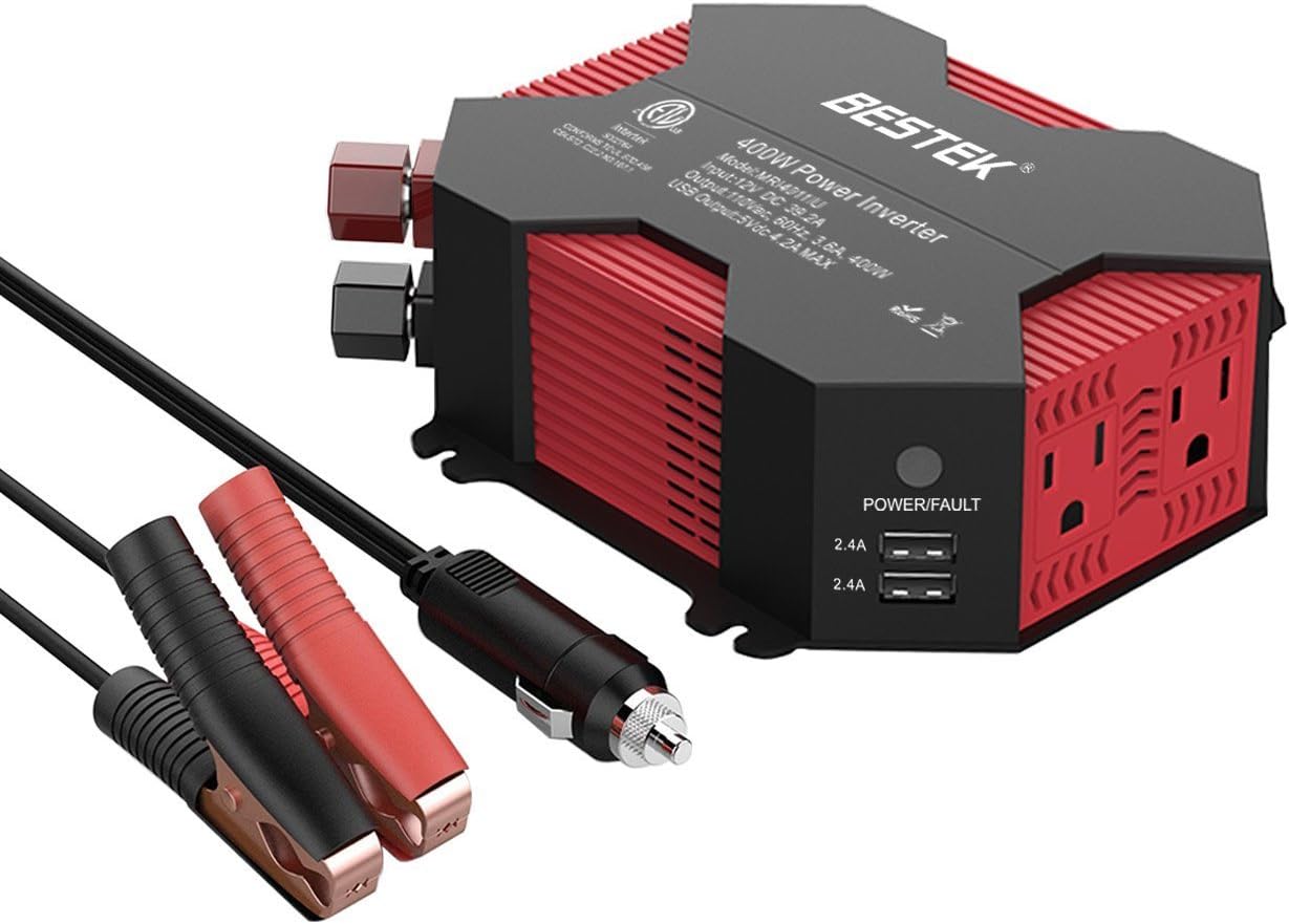 400W Car Power Inverter DC 12V to AC 110V with 4 USB Charging Ports Pack of 2 B49667