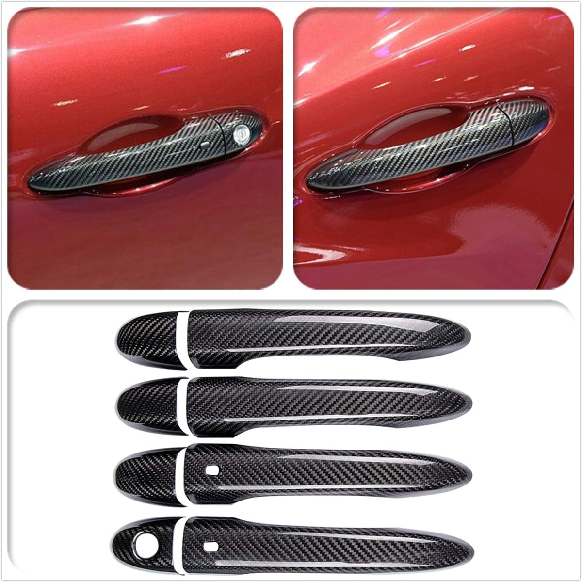 ABS Black Carbon Fiber Look Door Handle Cover Trim R4974