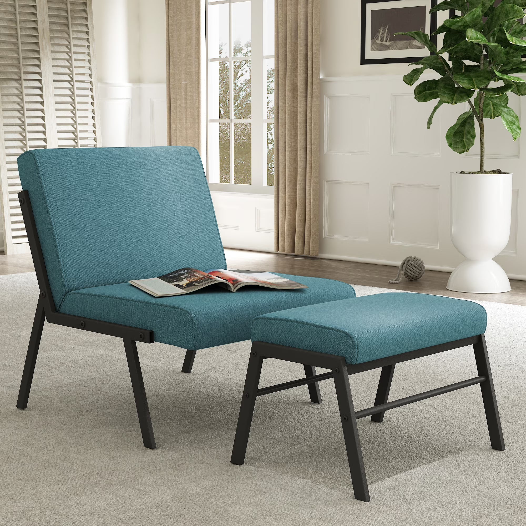Linen Accent Chair with Ottoman R942