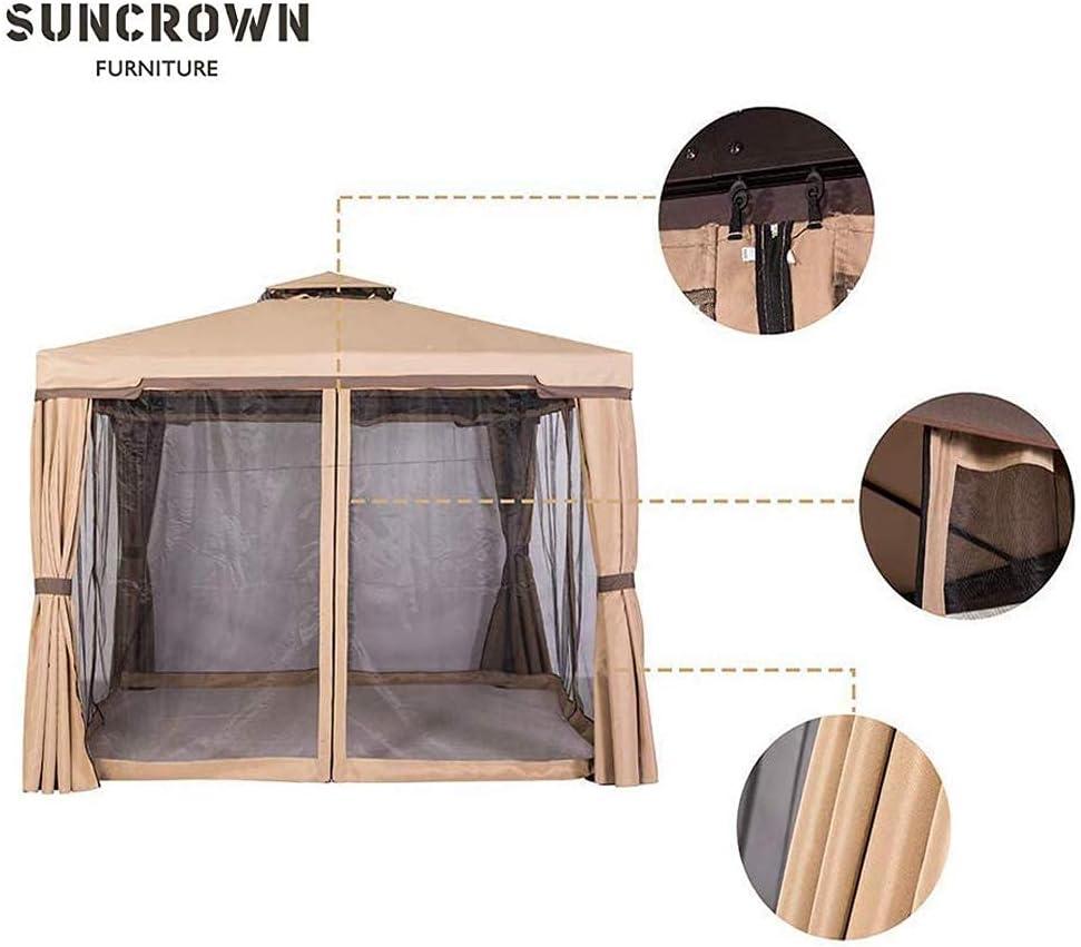 Beige 10 x 10 FT Outdoor Patio Gazebo with Mosquito Netting W12386