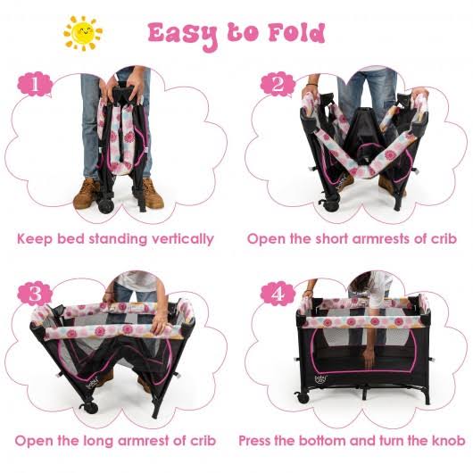 Pink Convertible Portable Baby Playard with Music Box Wheel and Brakes C84357