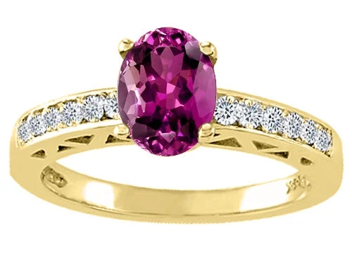 Oval 7x5mm Genuine Rhodolite Solitaire Engagement Ring V6500