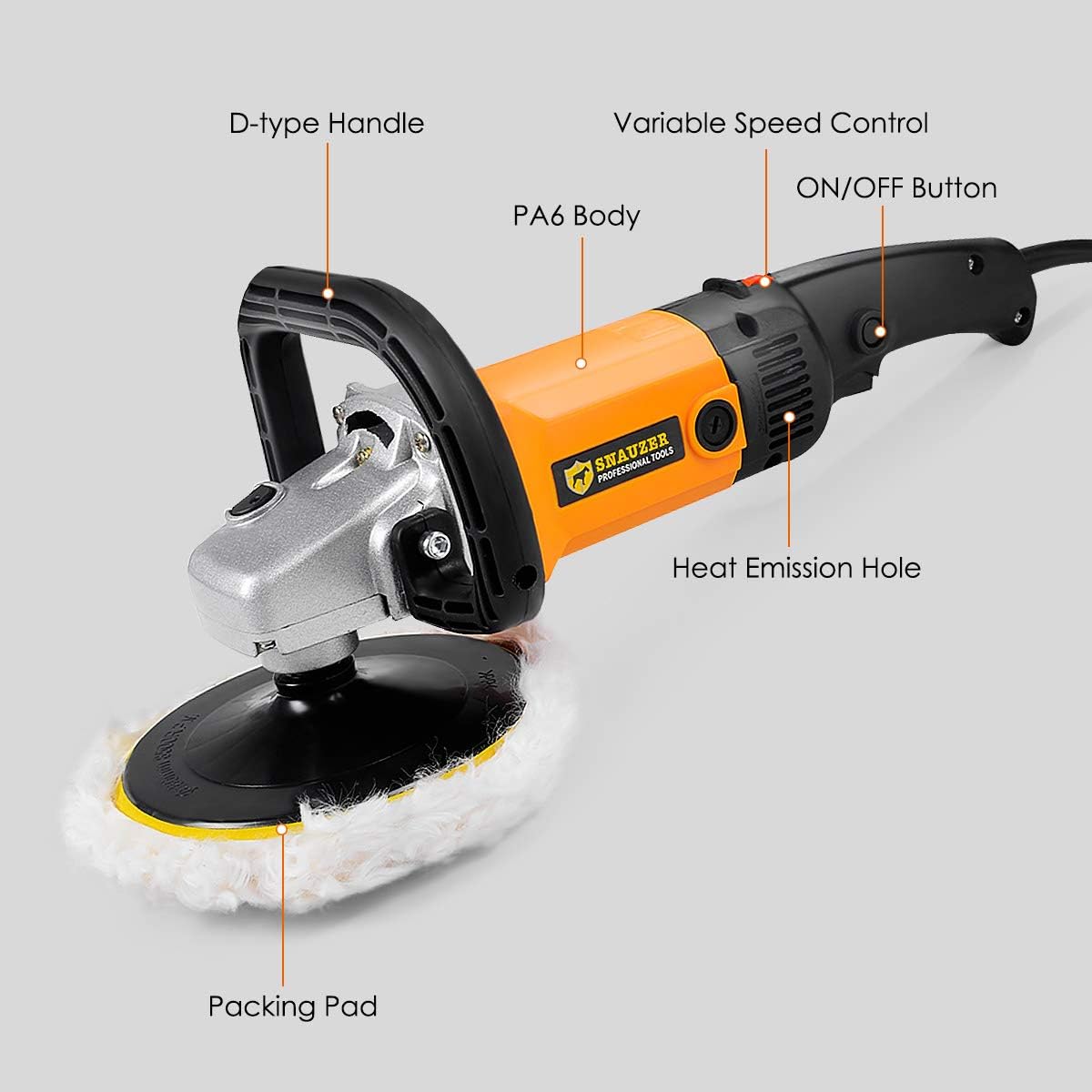 Electric Car Polisher 6-Speed Rotary Polisher 7 Buffer Sander with Bonnet Pad, 10Amp H692652