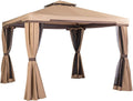 Beige 10 x 10 FT Outdoor Patio Gazebo with Mosquito Netting W12386
