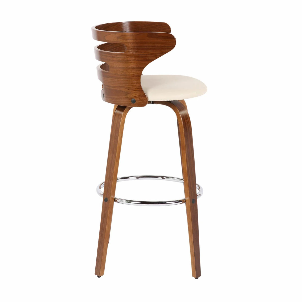 Set Of 2 Swivel Barstool In Walnut And Cream Faux Leather X141