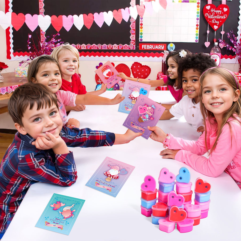 28Pcs Valentine Heart Butter Slime with Gnome Cards L84732