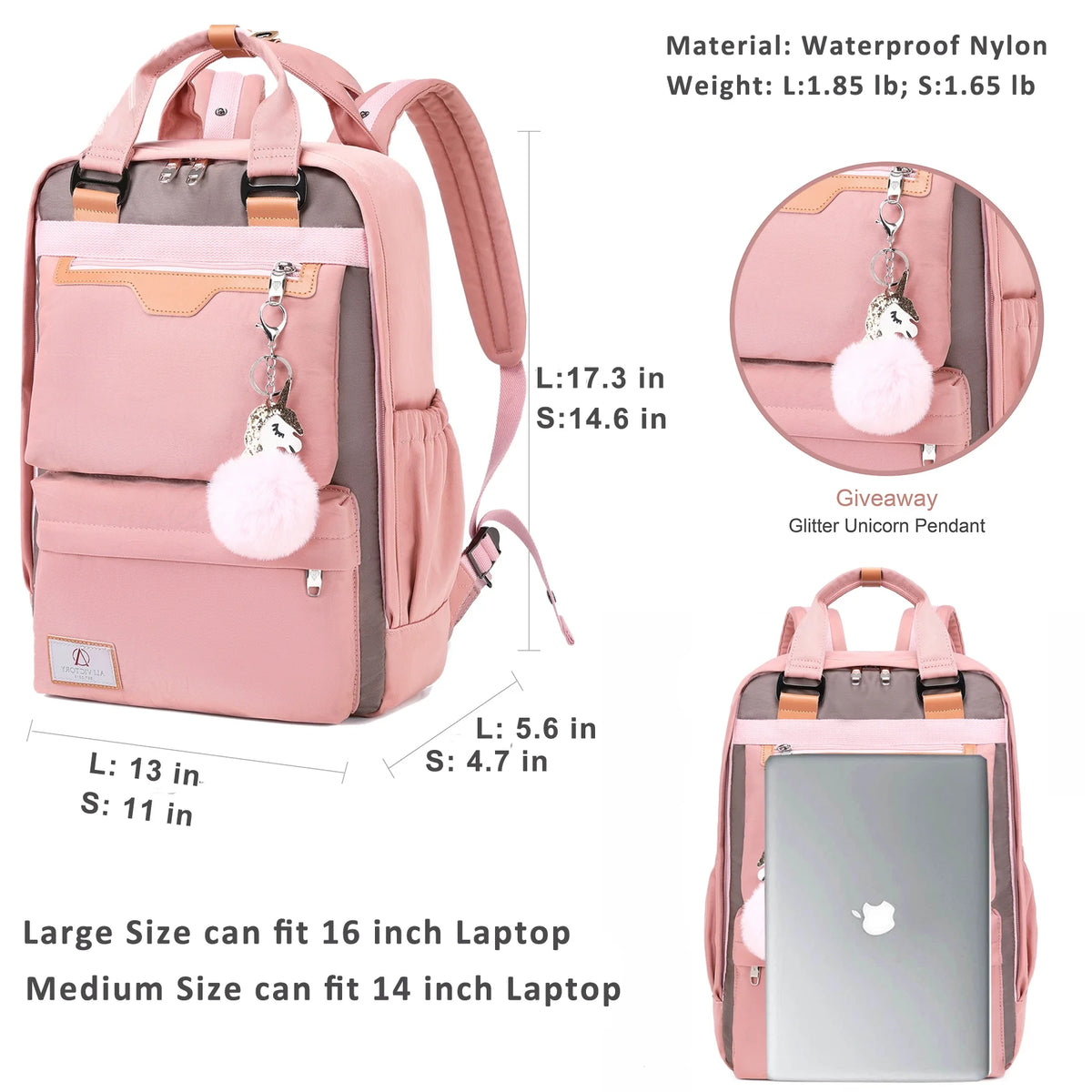 Pink Anti Theft Laptop Backpack X242