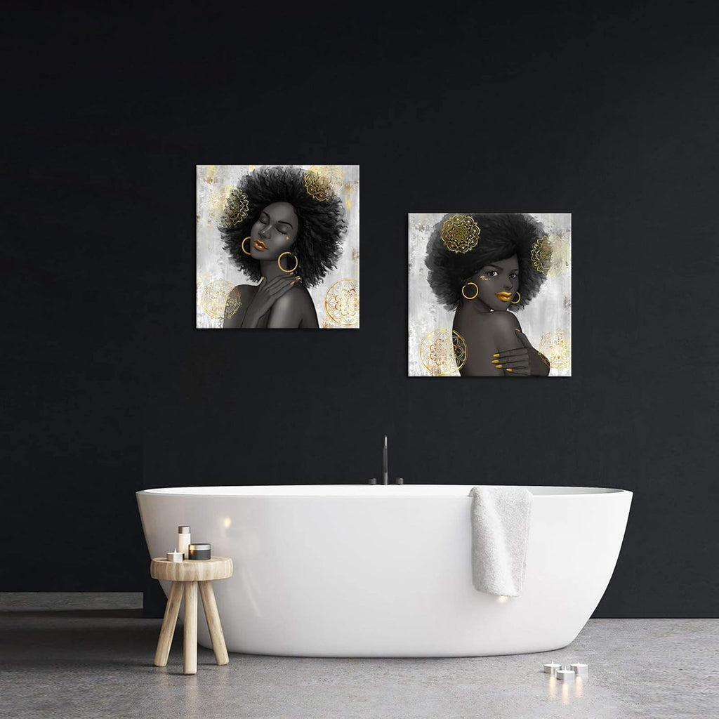 Black Woman with Gold Lip Canvas Wall Art B296