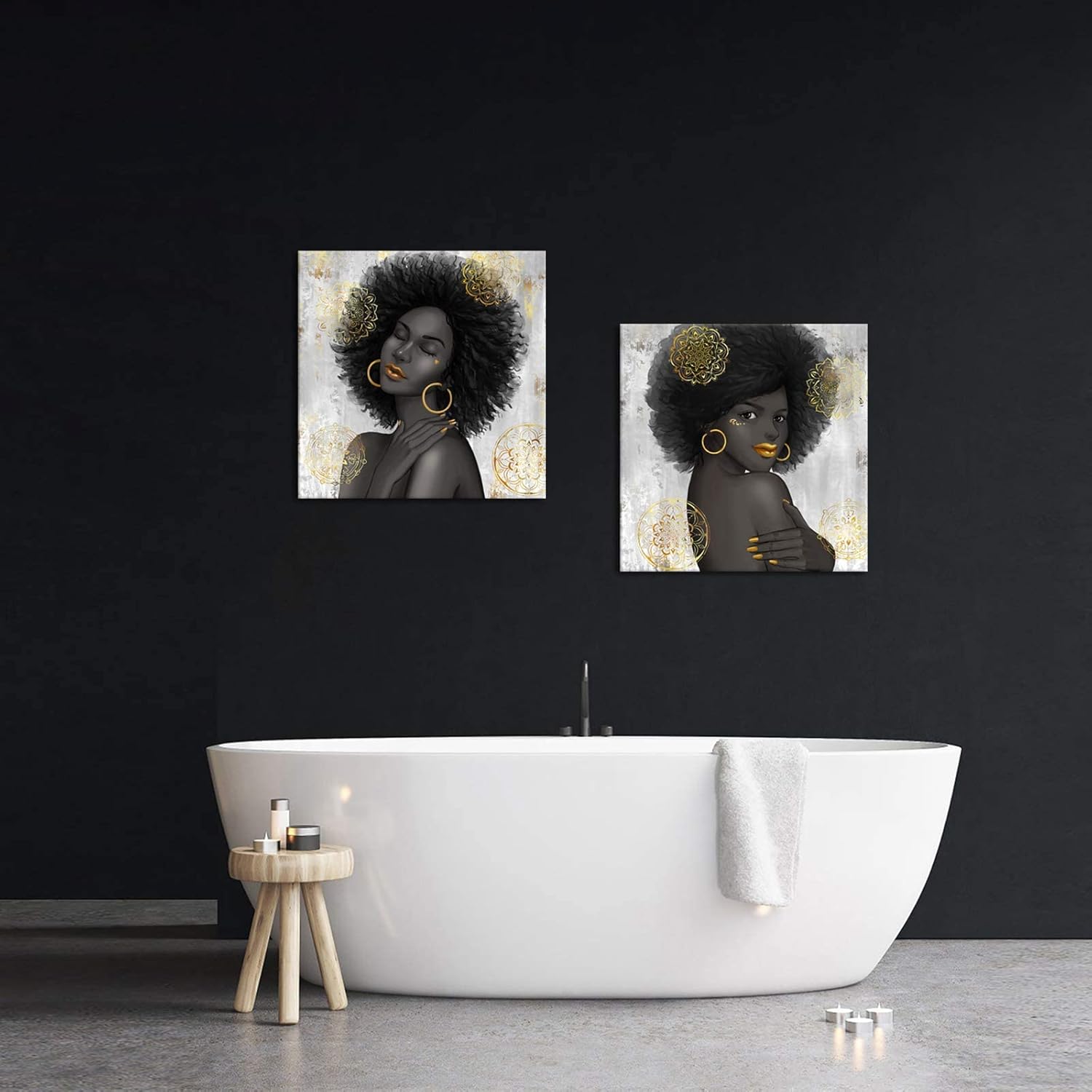 Black Woman with Gold Lip Canvas Wall Art B296