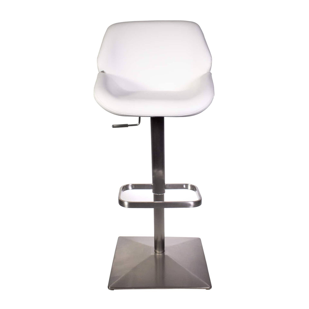 White Faux-Leather Brushed Stainless Steel Adjustable Height Swivel Bar Stool X8443
