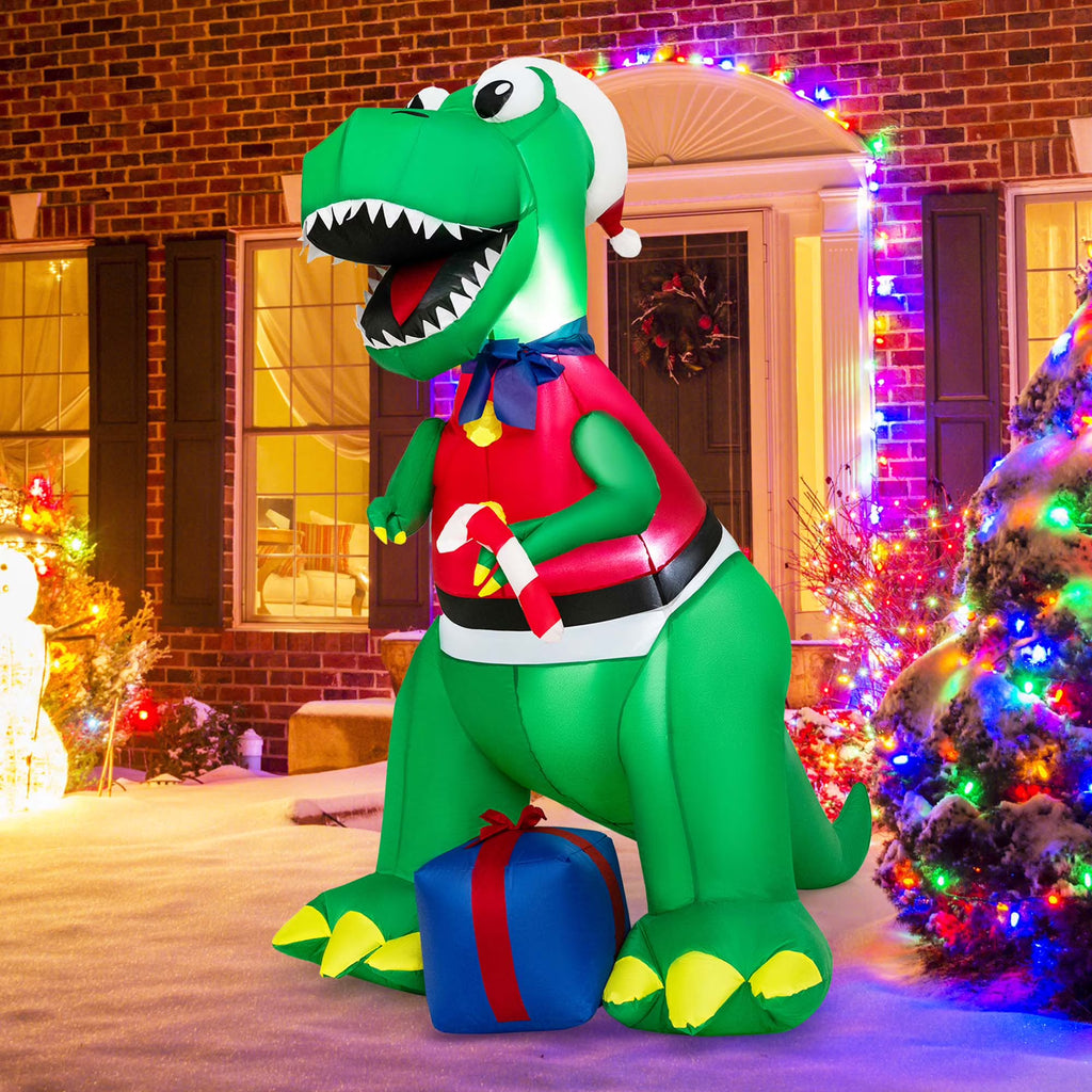 6FT Inflatable Christmas Dinosaur Decoration with LED Lights & Gift Box M74534