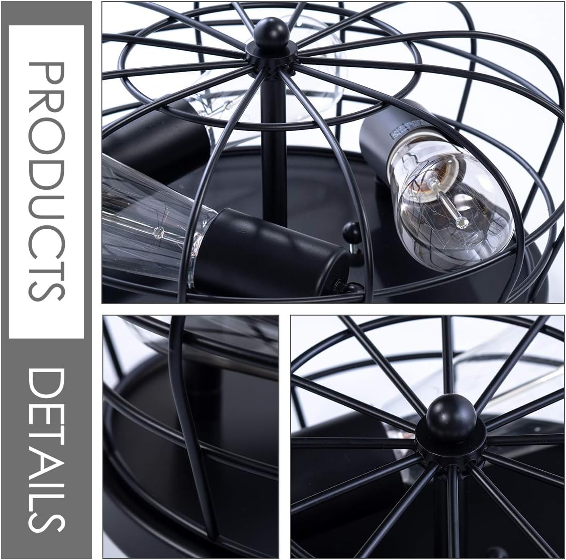 Industrial 3-Light Rustic Semi Flush Mount Ceiling Light with Metal Cage H230614