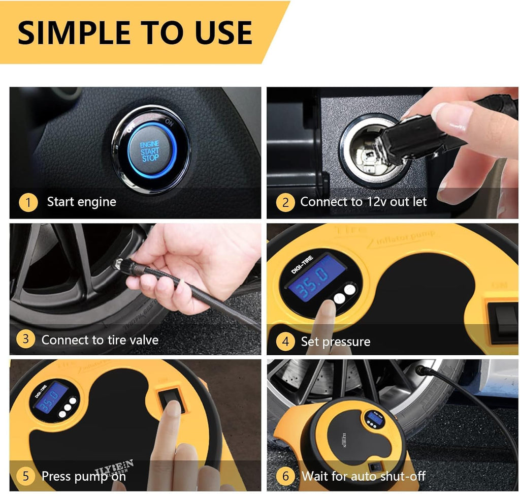 Tire Inflator Portable Air Compressor, DC 12V Auto Tire Pump, Digital Air Pump with LED Light, Long Power Cord Auto Shut Off, Pack of 2 X40147