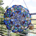 Blue Glass Window Panel Suncatcher with Multicolored Accents J2013