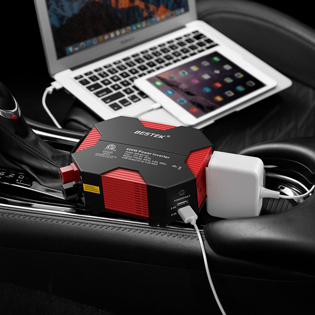 400W Car Power Inverter DC 12V to AC 110V with 4 USB Charging Ports Pack of 2 B49667