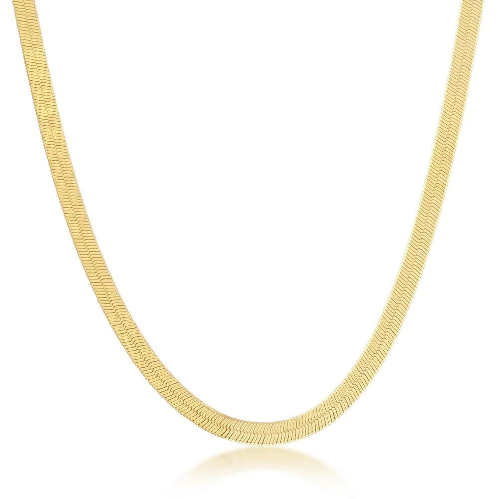 Gold Herringbone Chain Necklace 18 inch Choker A336173
