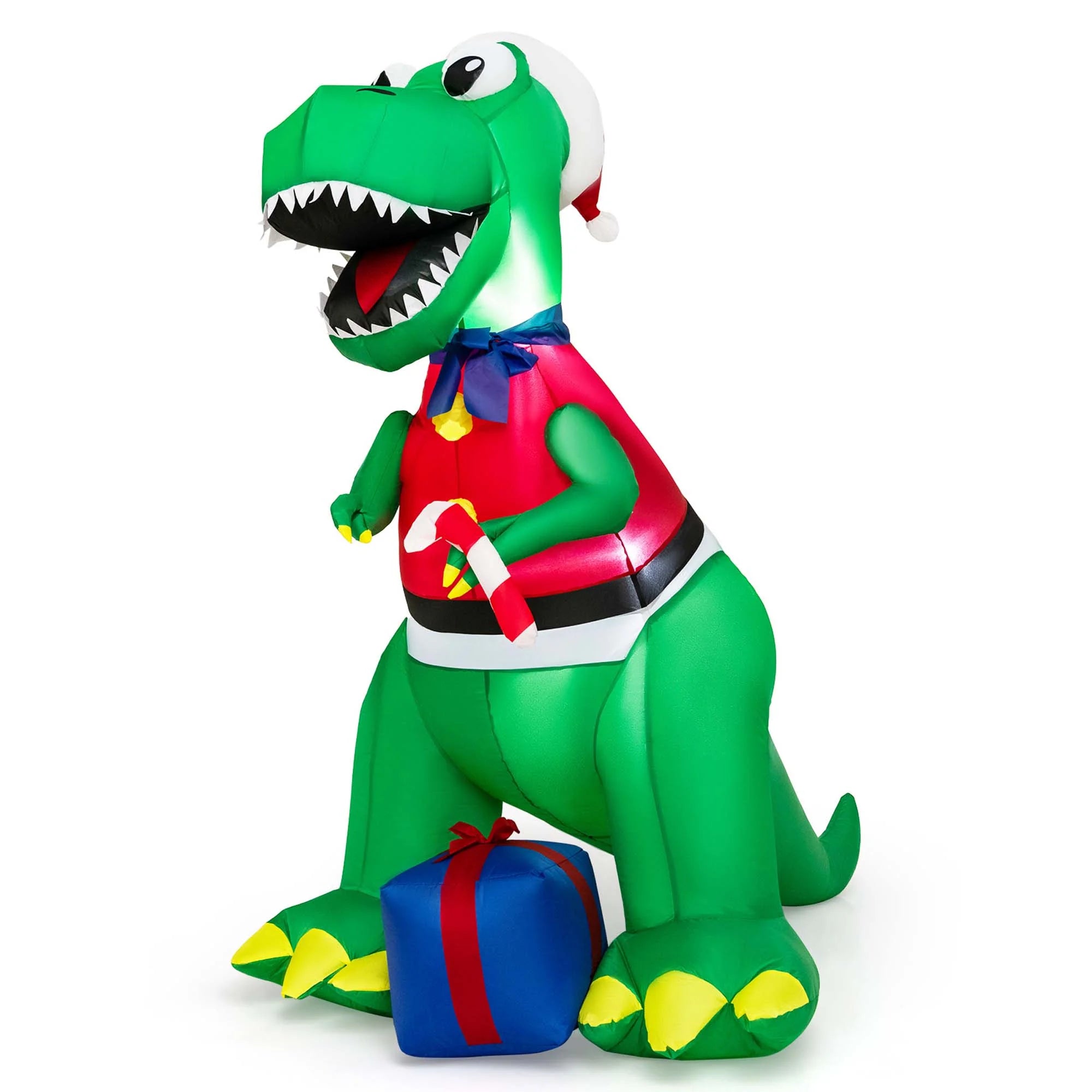 6FT Inflatable Christmas Dinosaur Decoration with LED Lights & Gift Box M74534