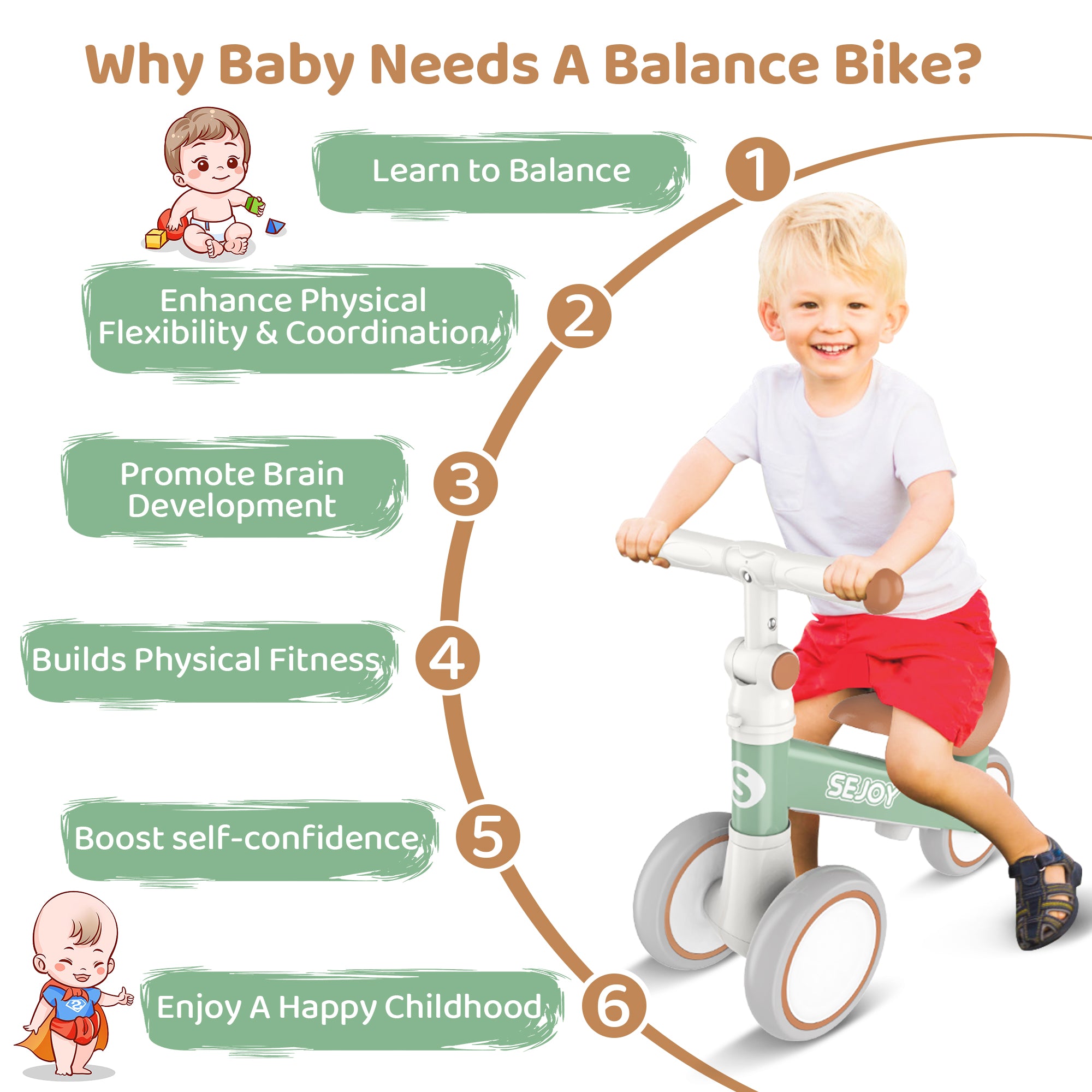 Green 3 Wheels No Pedal Baby Balance Bike R45312
