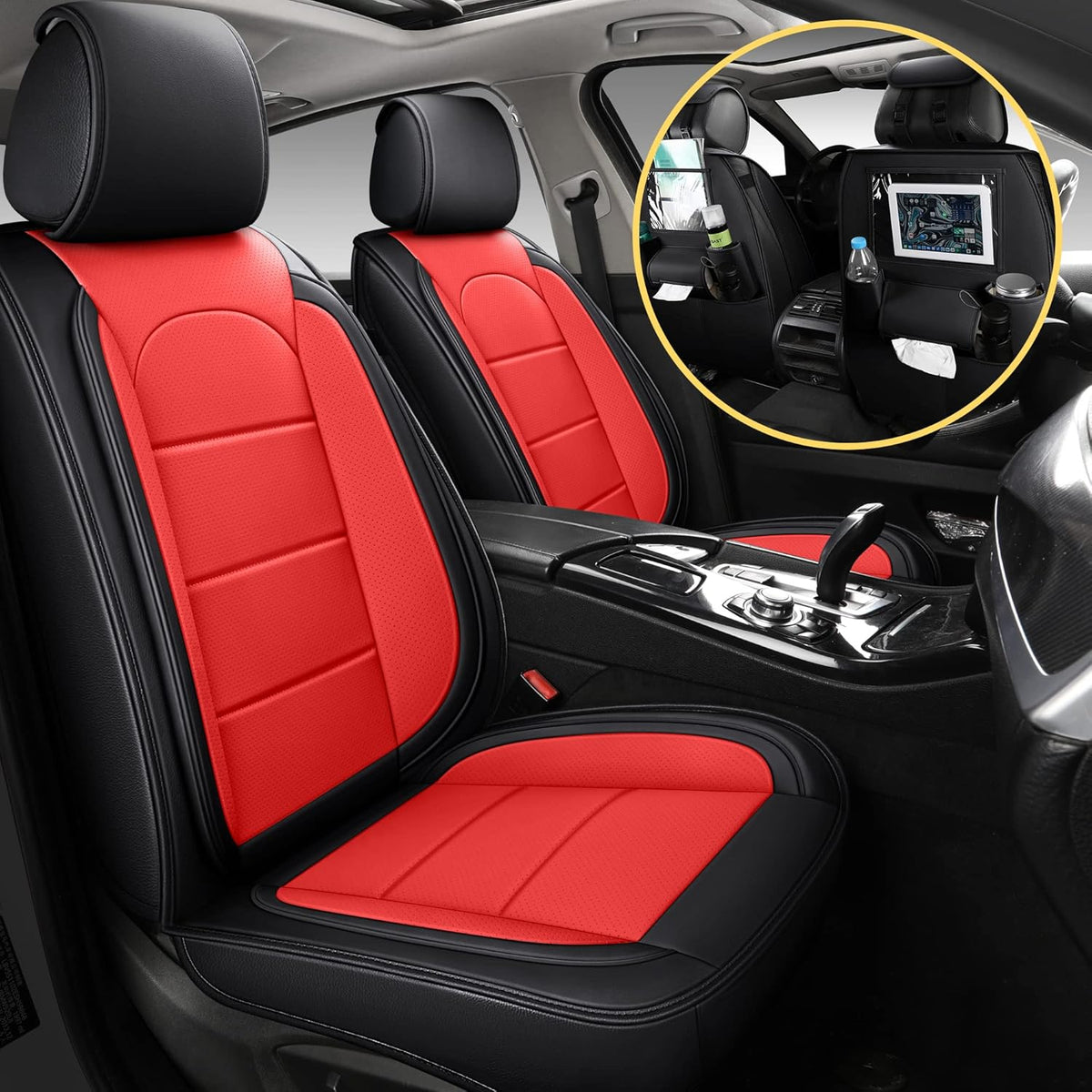 Black&Grey Leather Car Seat Covers Full Set H978895