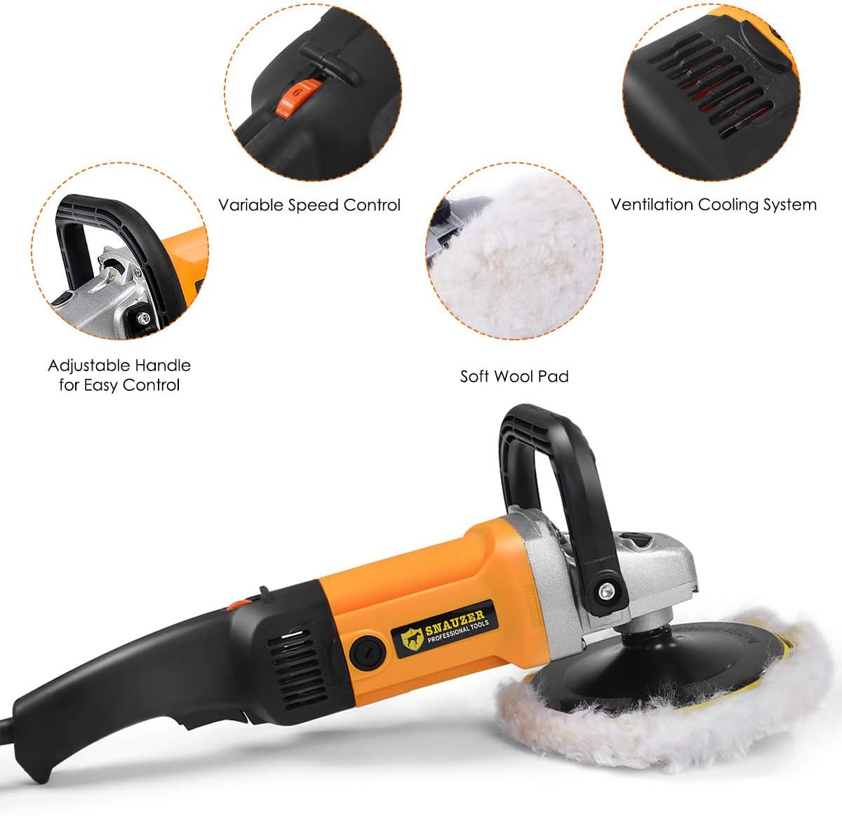 Electric Car Polisher 6-Speed Rotary Polisher 7 Buffer Sander with Bonnet Pad, 10Amp H692652