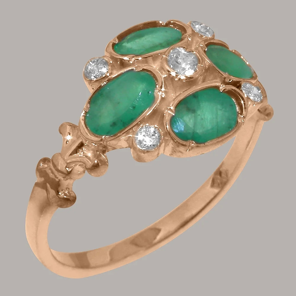 9k Rose Gold Synthetic Cubic Zirconia & Natural Emerald Womens Engagement Ring Z2756
